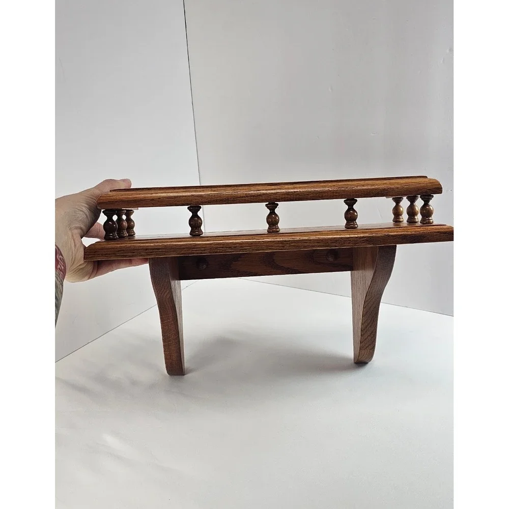 Vintage Spindle Plate Groove Rail Wood Wall Mounted Shelf Oak 14